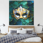 ティール（緑がかった色） – 青の背景のベネチアンマスク キャンバスプリント (インサイチュ (寝室))