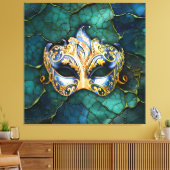 ティール（緑がかった色） – 青の背景のベネチアンマスク キャンバスプリント (インサイチュ (リビング))
