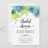 ティール(緑がかった色)青エテリア結婚の花ブライダルシャワー 招待状 (正面)