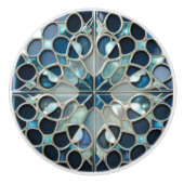 ティール(緑がかった色)青オフホワイト自然インスパイア真珠 セラミックノブ (正面)