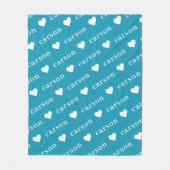 ティール（緑がかった色）青シンプルのパーソナライズされた繰り返し名 フリースブランケット (正面)