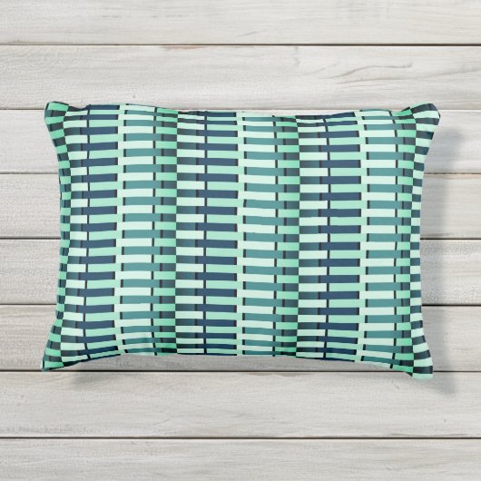 ティール(緑がかった色)青スタイリッシュモダン抽象芸術ストライプパターン アウトドアクッション (裏面)