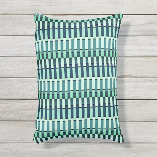 ティール(緑がかった色)青スタイリッシュモダン抽象芸術ストライプパターン アウトドアクッション (正面(縦))