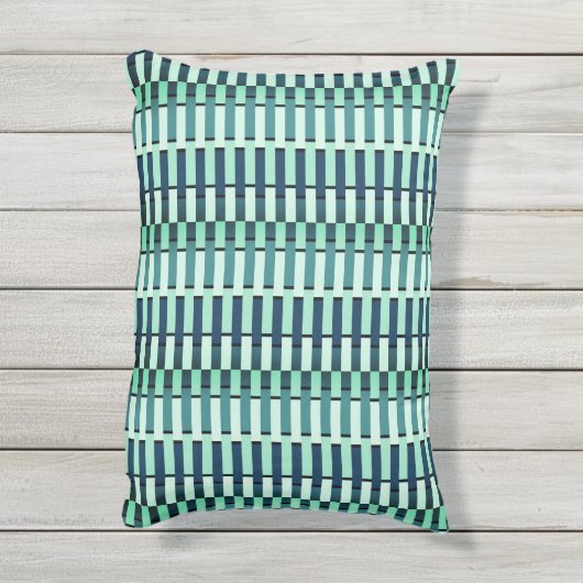 ティール(緑がかった色)青スタイリッシュモダン抽象芸術ストライプパターン アウトドアクッション (裏面(縦))