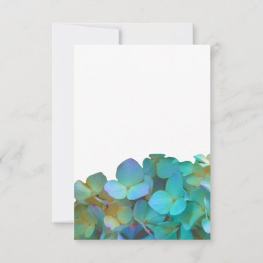 ティール(緑がかった色)青ピンクのアジサイ花フローラ 招待状 (裏面)