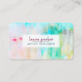 ティール(緑がかった色)青抽象芸術モダン水彩画絵を描線 名刺 (正面)