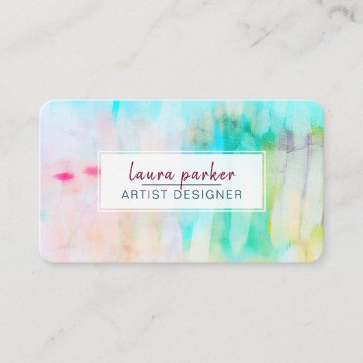 ティール(緑がかった色)青抽象芸術モダン水彩画絵を描線 名刺 (正面)