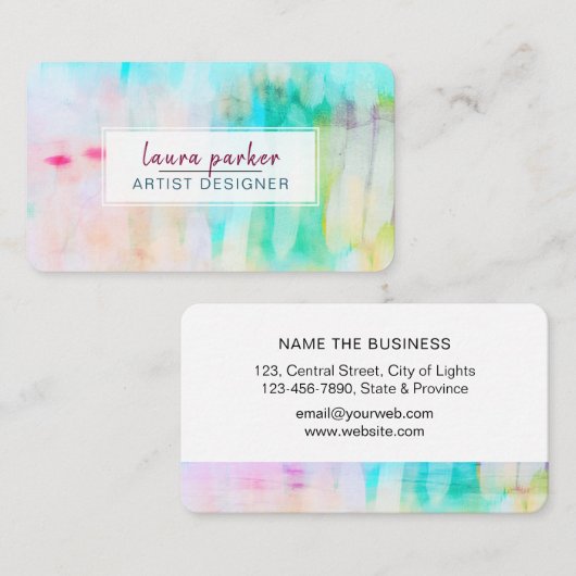 ティール(緑がかった色)青抽象芸術モダン水彩画絵を描線 名刺 (正面/裏面)