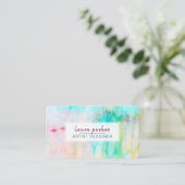 ティール(緑がかった色)青抽象芸術モダン水彩画絵を描線 名刺 (スタンド正面)