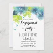 ティール（緑がかった色）青結婚花の節目パーティー 招待状 (正面)