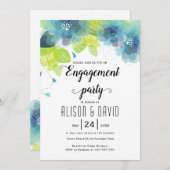 ティール（緑がかった色）青結婚花の節目パーティー 招待状 (正面/裏面)