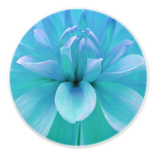 ティール（緑がかった色）青緑花弁フローラ セラミックノブ (正面)