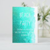 ティール（緑がかった色）青色水色モダンビーチ海パーティー 招待状 (スタンド正面)
