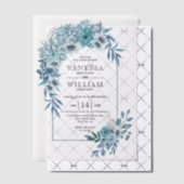 ティール（緑がかった色）青花アレンジメント結婚付きアーチ ベラム紙招待状 (オフセット (招待状))