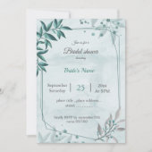 ティール（緑がかった色）青葉フローラ幾何学的ブライダルシャワー 招待状 (正面)