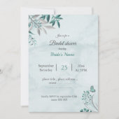 ティール（緑がかった色）青葉蝶フローラブライダルシャワー 招待状 (正面)