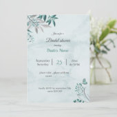 ティール（緑がかった色）青葉蝶フローラブライダルシャワー 招待状 (スタンド正面)