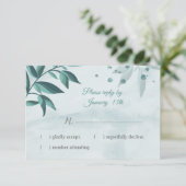 ティール（緑がかった色）青離れ植物反応rsvpカード 出欠カード (スタンド正面)