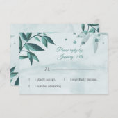 ティール（緑がかった色）青離れ植物反応rsvpカード 出欠カード (正面/裏面)