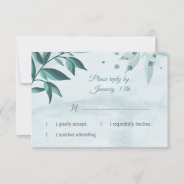 ティール（緑がかった色）青離れ植物反応rsvpカード 出欠カード