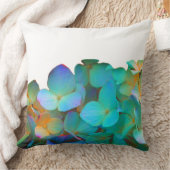 ティール(緑がかった色)青黄桃色あじさい花フローラ クッション (ブランケット)