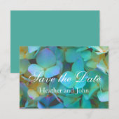 ティール（緑がかった色）青黄桃色あじさい花フローラ セーブザデート (正面/裏面)