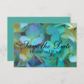 ティール(緑がかった色)青黄桃色あじさい花フローラ セーブザデート (正面/裏面)