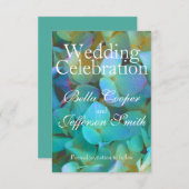 ティール(緑がかった色)青黄桃色あじさい花フローラ セーブザデート (正面/裏面)