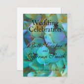 ティール（緑がかった色）青黄桃色あじさい花フローラ セーブザデート (正面/裏面)