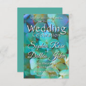 ティール（緑がかった色）青黄桃色あじさい花フローラ 招待状 (正面/裏面)