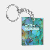 ティール（緑がかった色）青黄色ピンクのアジサイの花最高の母 キーホルダー (正面左)