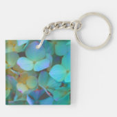 ティール（緑がかった色）青黄色ピンクのアジサイの花最高の母 キーホルダー (裏面)