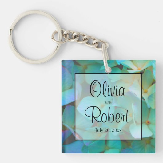 ティール（緑がかった色）青黄色紫陽花 キーホルダー (正面)