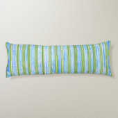 ティール（緑がかった色）、青、緑、および白の各ストライプパターン ボディピロー (裏面)