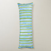 ティール（緑がかった色）、青、緑、および白の各ストライプパターン ボディピロー (裏面 (縦))