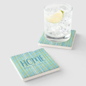 ティール（緑がかった色）、青、緑、白のの石のコースター ストーンコースター (横)