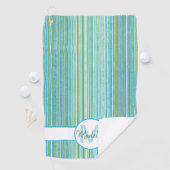 ティール(緑がかった色)、青、緑、白のストライプ ゴルフタオル (インサイチュ)