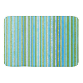 ティール（緑がかった色）、青、緑、白の各ストライプ色 バスマット