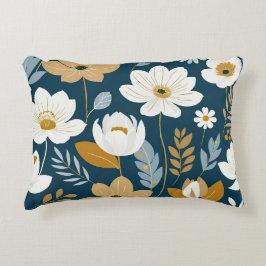 ティール（緑がかった色）、青、金ゴールドフローラ アクセントクッション