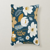 ティール(緑がかった色)、青、金ゴールドフローラ アクセントクッション (正面(垂直))