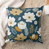 ティール（緑がかった色）、青、金ゴールドフローラ クッション (ブランケット)