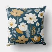 ティール（緑がかった色）、青、金ゴールドフローラ クッション (裏面)