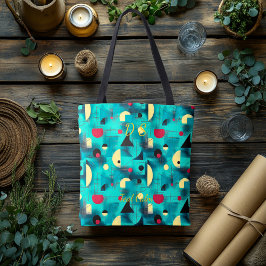 ティール（緑がかった色）静かな抽象芸術モダン-ティール（緑がかった色）、黄、黒 トートバッグ