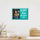 ティール（緑がかった色）面取りアールデコ誕生日写真 ポスター (キッチン)