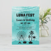 ティール（緑がかった色）音楽フェスティバル誕生日招待状 招待状 (スタンド正面)