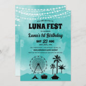 ティール（緑がかった色）音楽フェスティバル誕生日招待状 招待状 (正面/裏面)