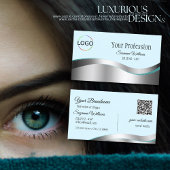 ティール（緑がかった色）頭が切れるの波形シルバーデコールとロゴとQRコード 名刺