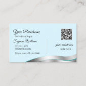 ティール（緑がかった色）頭が切れるの波形シルバーデコールとロゴとQRコード 名刺 (裏面)