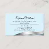 ティール（緑がかった色）頭が切れるウェーブシルバーデコールとイニシャルクラシック 名刺 (裏面)