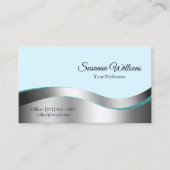 ティール(緑がかった色)頭が切れるウェーブシルバーデコールとフォトクラス 名刺 (正面)